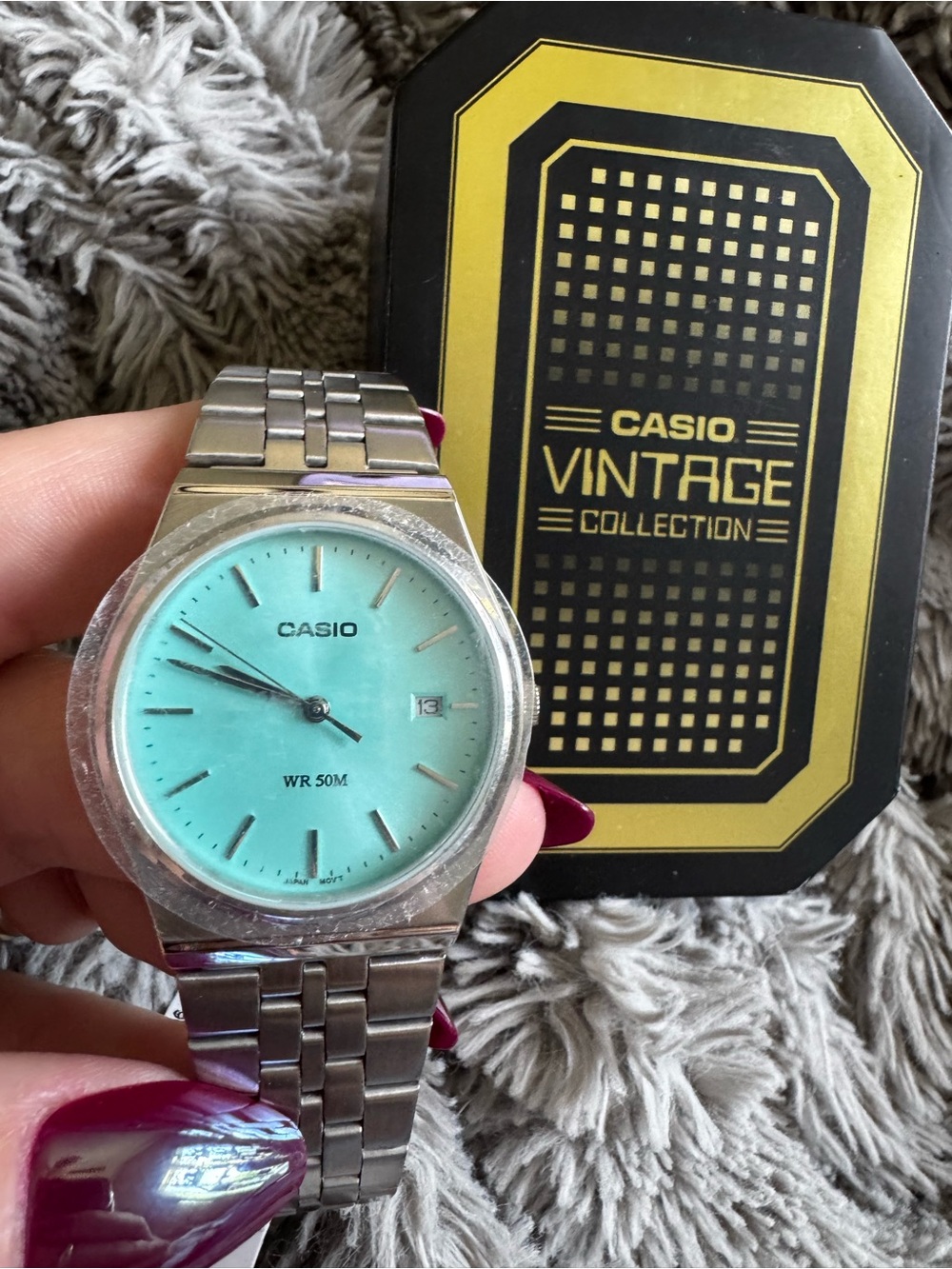 Casio Men's Silver Watch with Mint Dial
